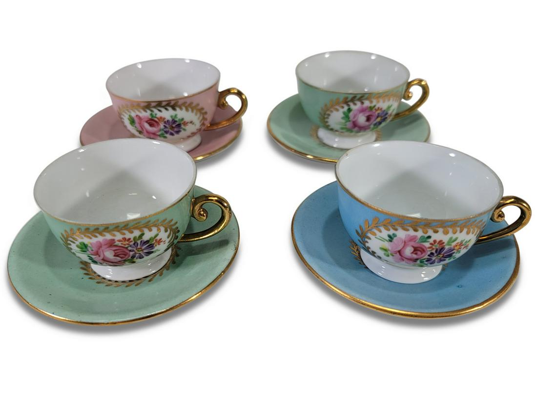 Mid Century set of 4 cups & dishes: Mid Century set of 4 cups & dishes. Cup: 1 1/2 H x 2 7/8 W x 2 3/8 D. Dish: 3/8 H x 3 5/8 W. TO SHIP THIS ITEM IN USA OR INTERNATIONAL, PLEASE CONTACT THE SHIPPERS : 1) UPS store1937- David Reiser -75