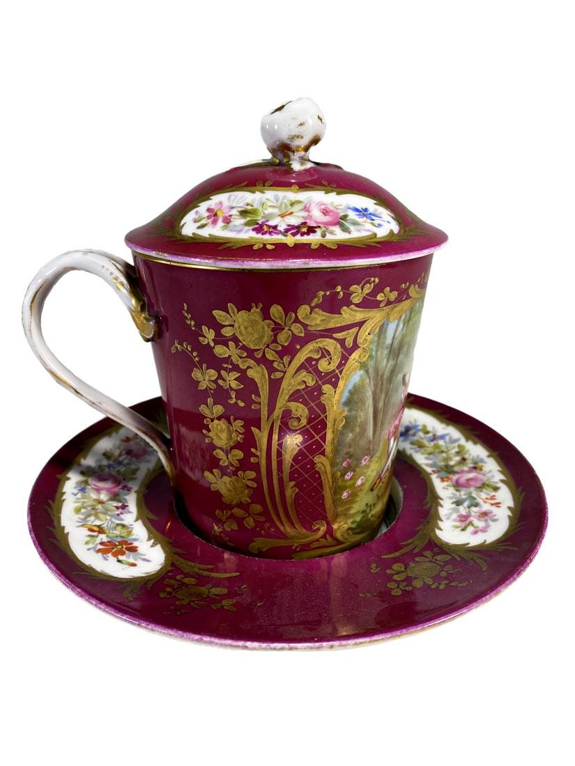 Antique French Sevres porcelain cup & dish (1 of 7)