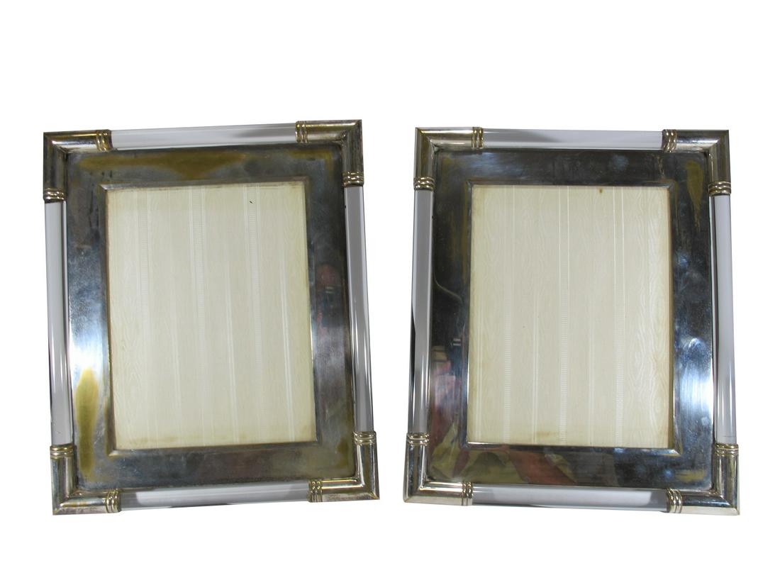 Vintage pair of silverplate picture frames: Vintage pair of silverplate & acrylic picture frames. Size: 13 3/16 H x 11 3/16 W. Picture size: 9 2/16 H x 7 W. TO SHIP THIS ITEM IN USA OR INTERNATIONAL, PLEASE CONTACT THE SHIPPERS : 1) UPS store19
