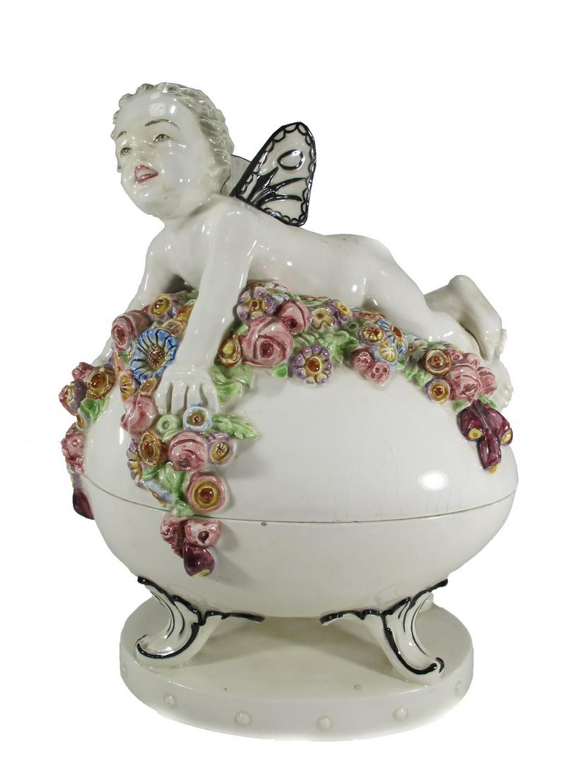 Antique European porcelain egg box, signed (1 of 9)