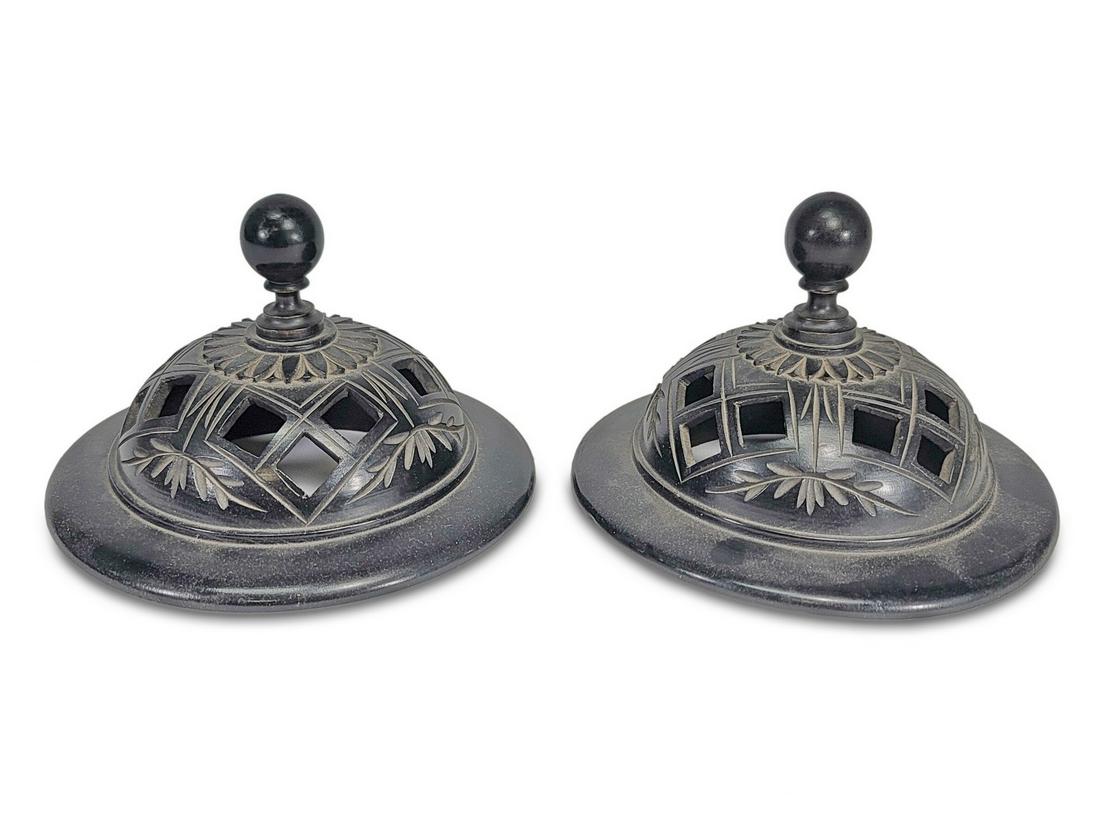 Antique Chinese carved wood vase lids (1 of 4)