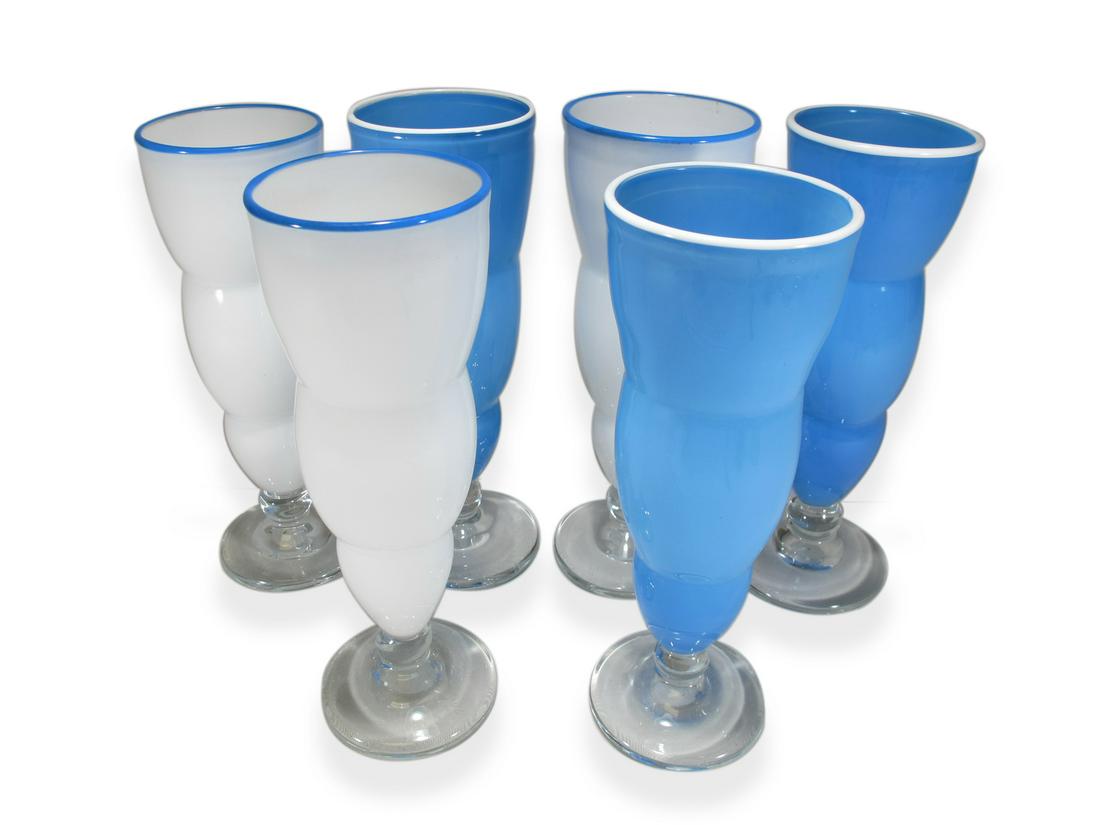 Pinkwater Glass Inc set of 6 blue & white glasses (1 of 5)