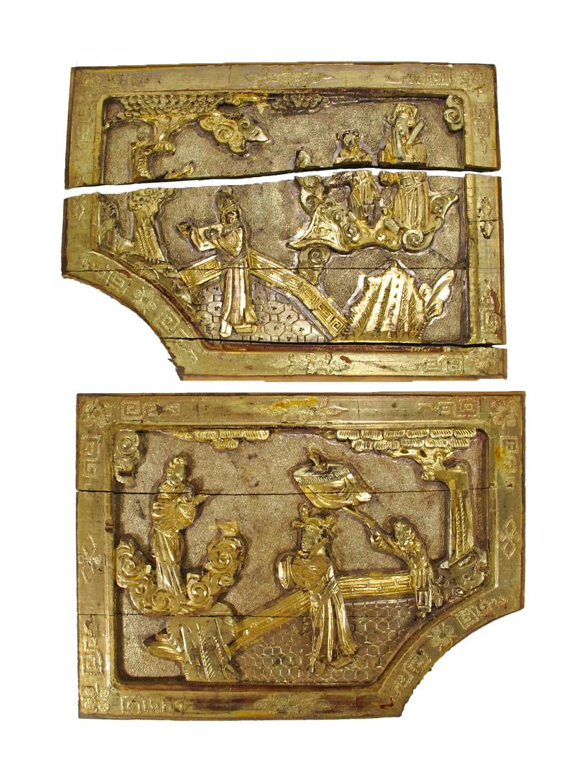 2 Antique Chinese gilt carved wood panels (1 of 5)
