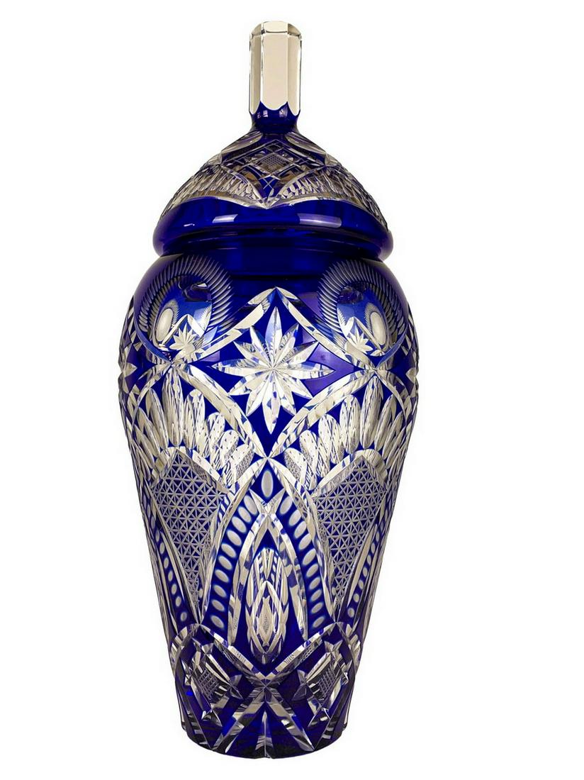 Vintage Bohemian Blue cut to clear crystal jar (1 of 6)