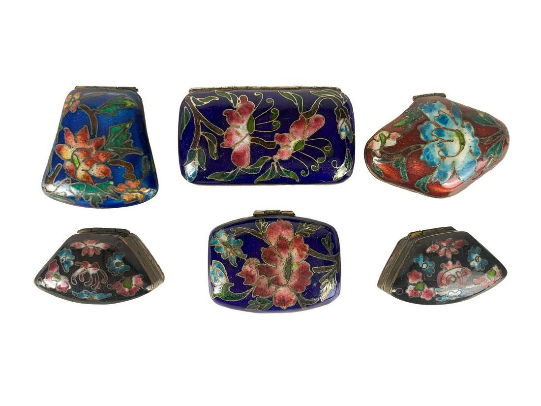 Set of 6 small cloisonne pills boxes (1 of 6)