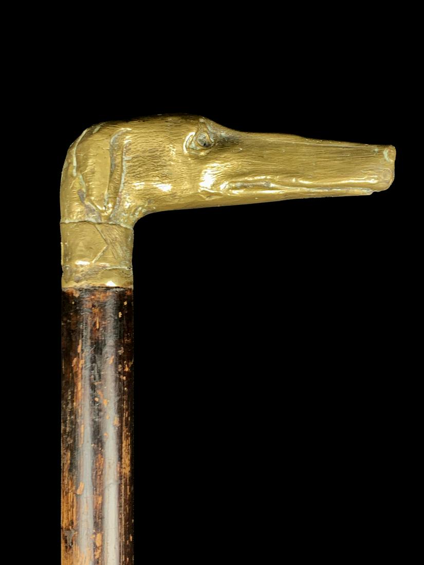 Antique bronze & wood dog head walking stick (1 of 4)
