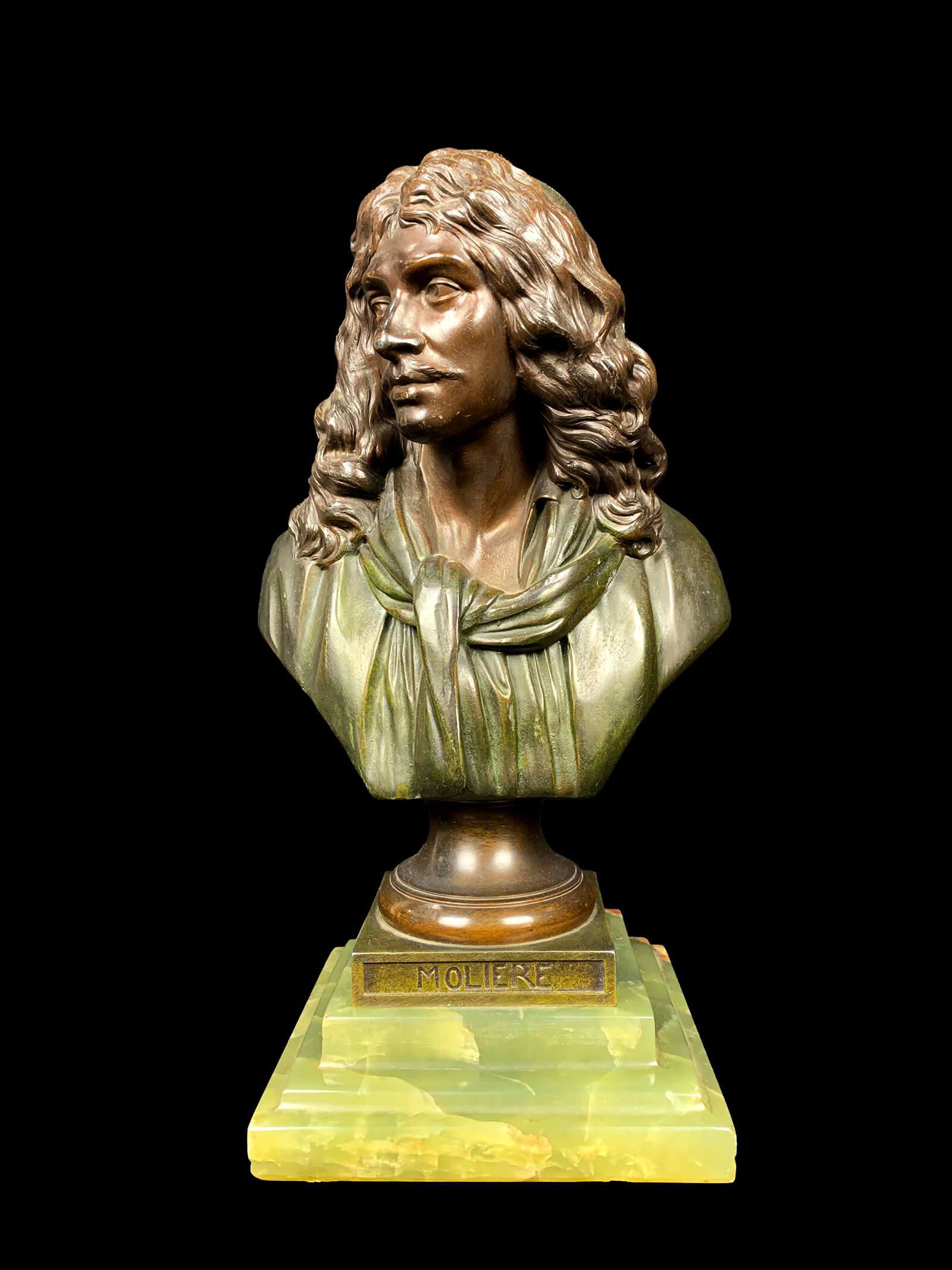 Antique French Spelter bust of Moliere & an onyx base (1 of 8)