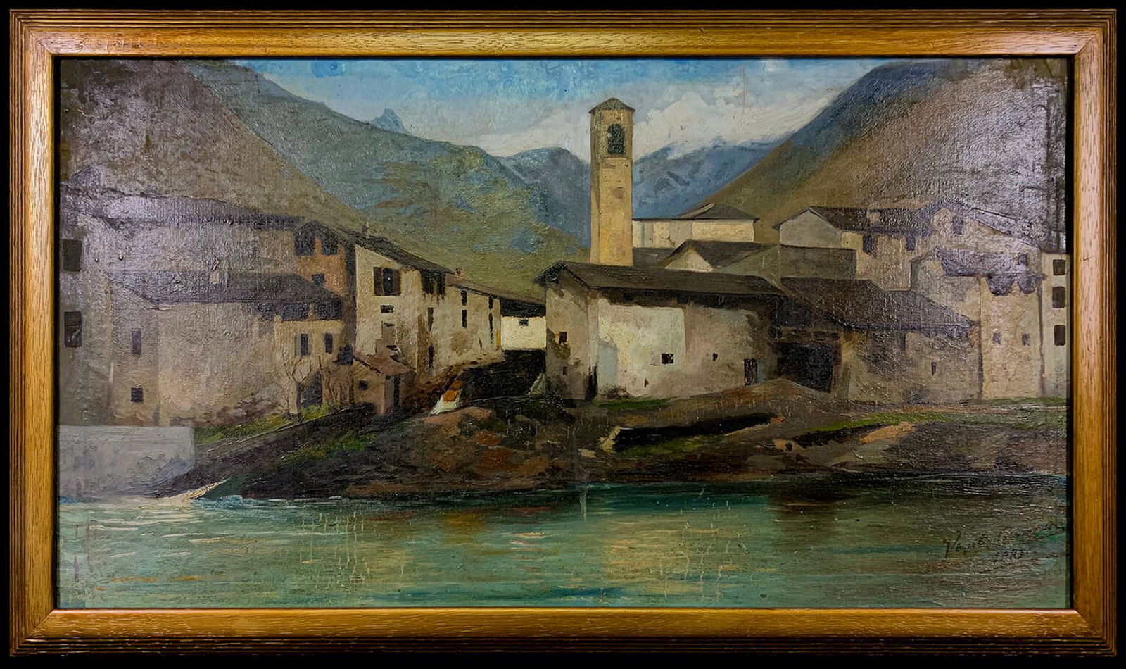 Virgilio CAMPINI, Italian oil on canvas on masonite: Virgilio CAMPINI, Italian oil on canvas on masonite. 18 1/2 H x 32 1/2 W including frame. 11 3/4 H x 8 3/8 W without frame. TO SHIP THIS ITEM IN USA OR INTERNATIONAL, PLEASE CONTACT THE SHIPPERS : 1)