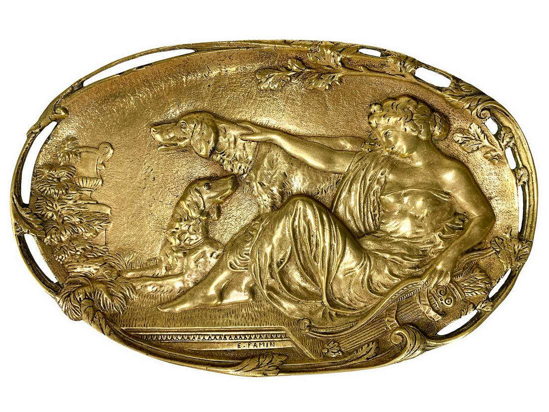 Antique French bronze tray signed by E. FAMIN (1 of 4)