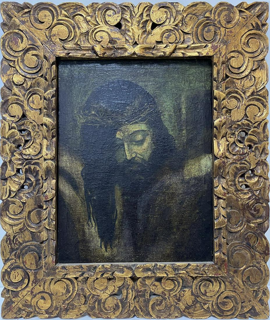 19th C Religious Jesus oil on canvas painting (1 of 3)