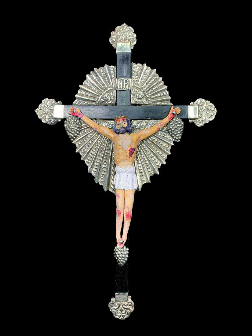 Antique Religious cross, probably silver & wood (1 of 5)