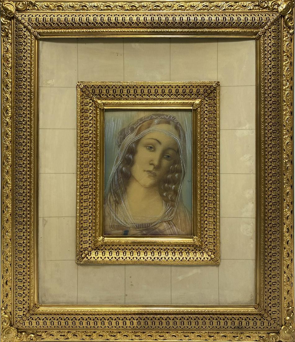 Vintage painting on bakelite & bronze frame, signed (1 of 5)