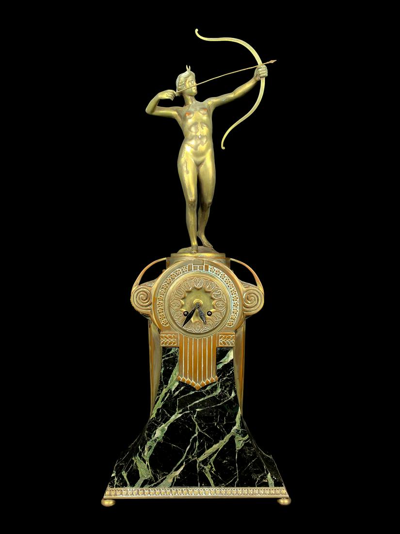 Art Deco Lenzkirch spelter, bronze & marble clock (1 of 10)