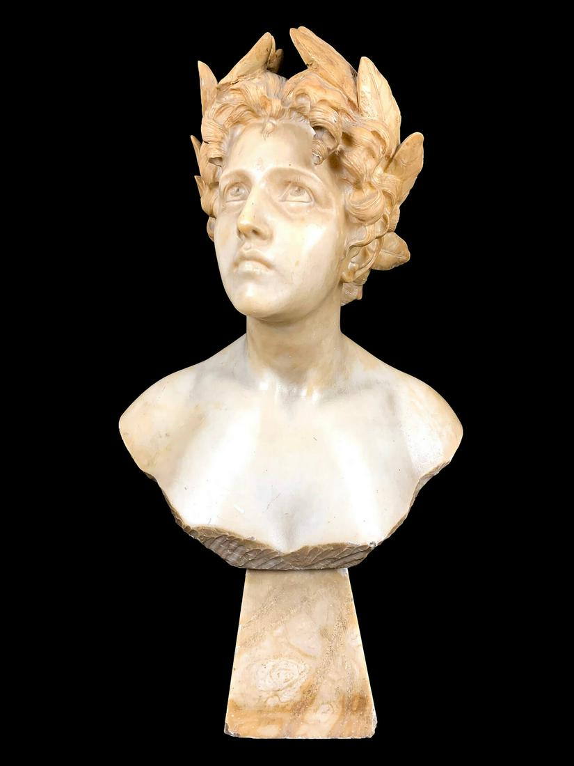 Antique European alabaster bust, signed (1 of 11)