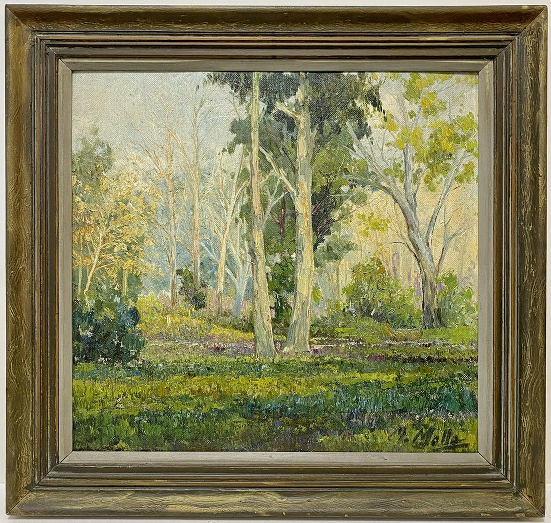 Antique European oil on board landscape, signed M. MOLLO (1 of 4)