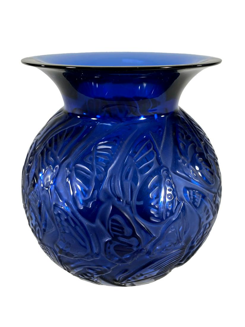 Lalique, France Nymphale blue glass vase (1 of 5)