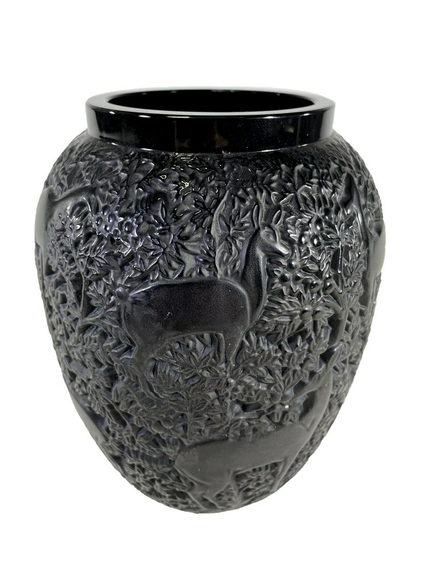 Lalique, France Biches black glass vase (1 of 6)