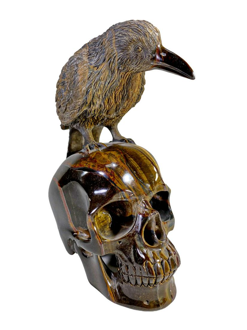 Amazing Tiger Eye stone bird & skull sculpture (1 of 8)