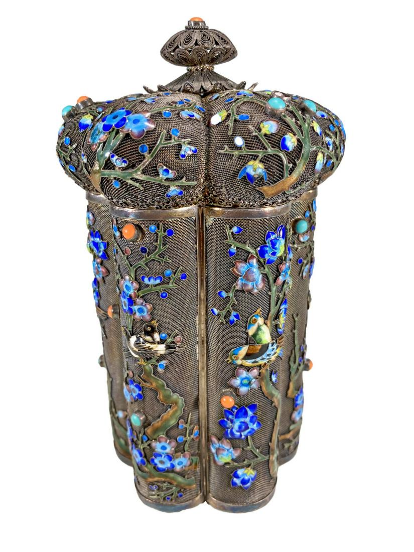 Chinese Export filigree silver, coral, turquoise & enamel box (1 of 11)