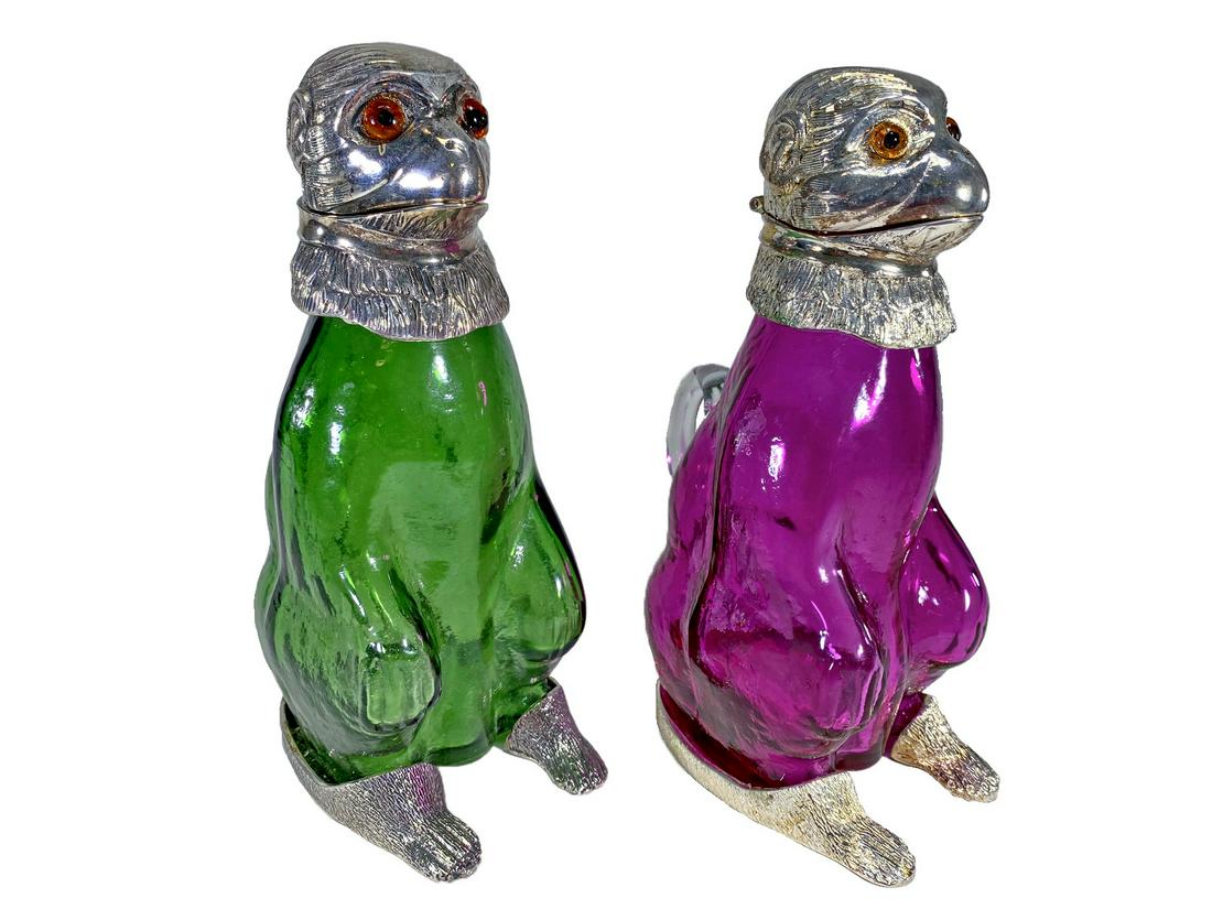 2 English Silverplate-Mounted Glass Monkey Cruets (1 of 10)