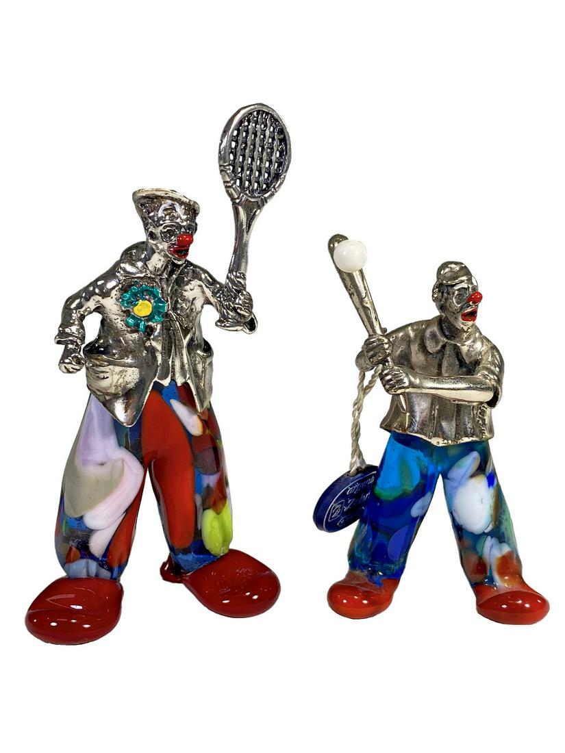 Vittorio Angini pair of Murano & 800 Silver Clowns: Vittorio Angini pair of Murano & 800 Silver Clowns. Big: 3 3/4 x 1 7/8 x 1 in. TO SHIP THIS ITEM IN USA OR INTERNATIONAL, PLEASE CONTACT THE SHIPPERS : 1) UPS store1937- David Reiser -754-263-0780, au