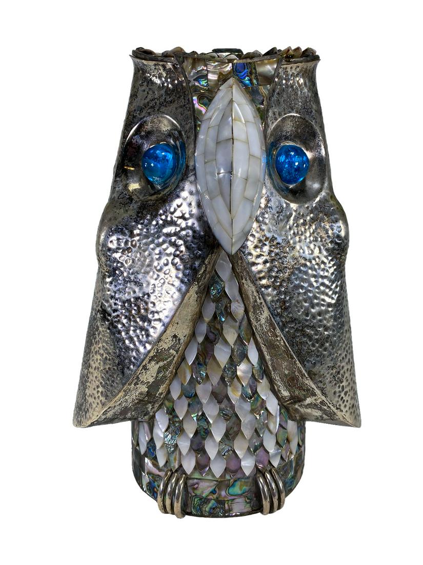Los Castillo Silverplate & Abalone Owl Pitcher (1 of 7)
