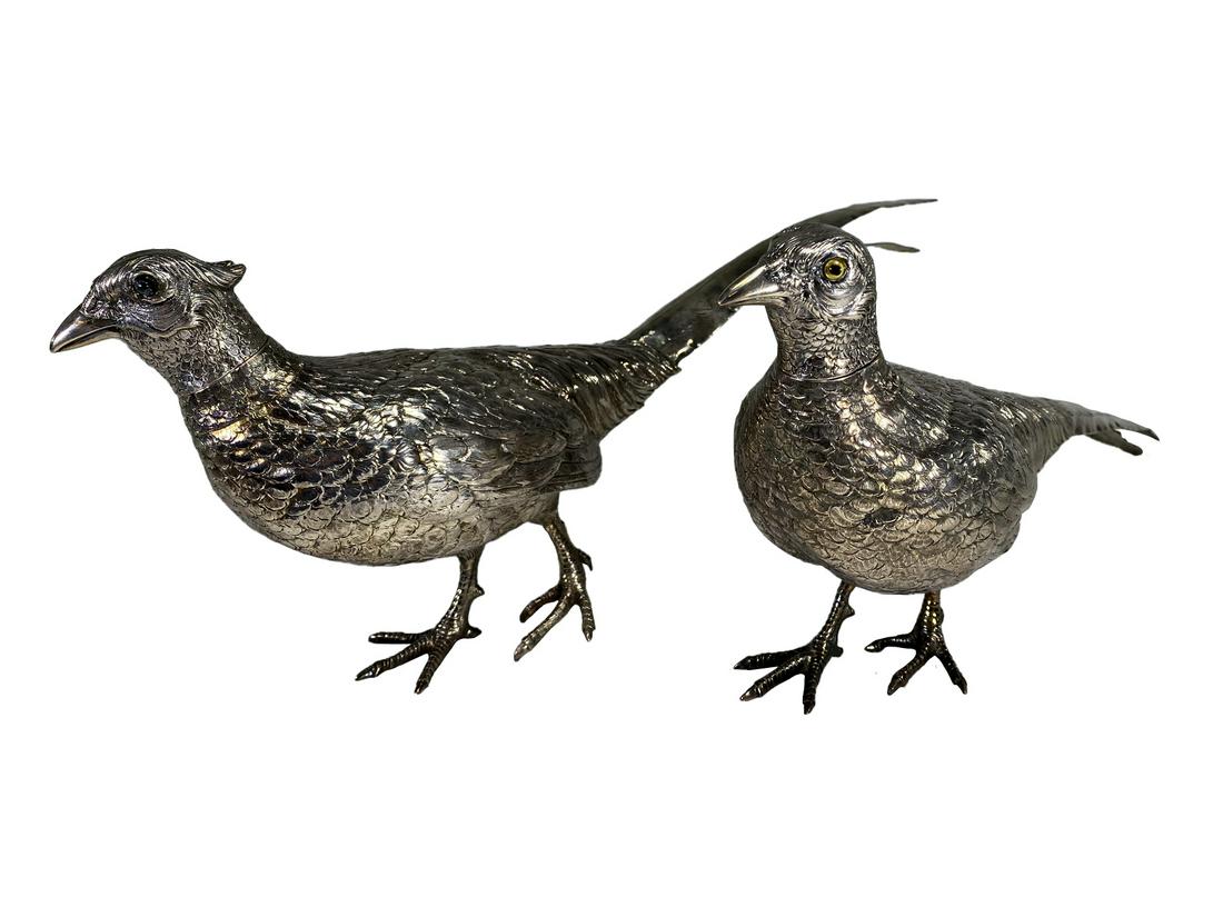 German pair of 800 Silver Pheasants Bottles (1 of 7)