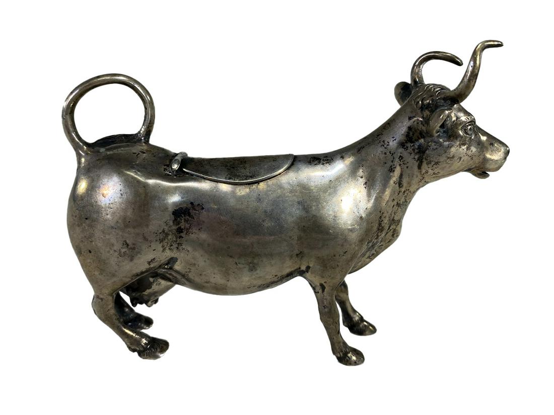 Antique German Hanau 800 Silver cow creamer (1 of 6)