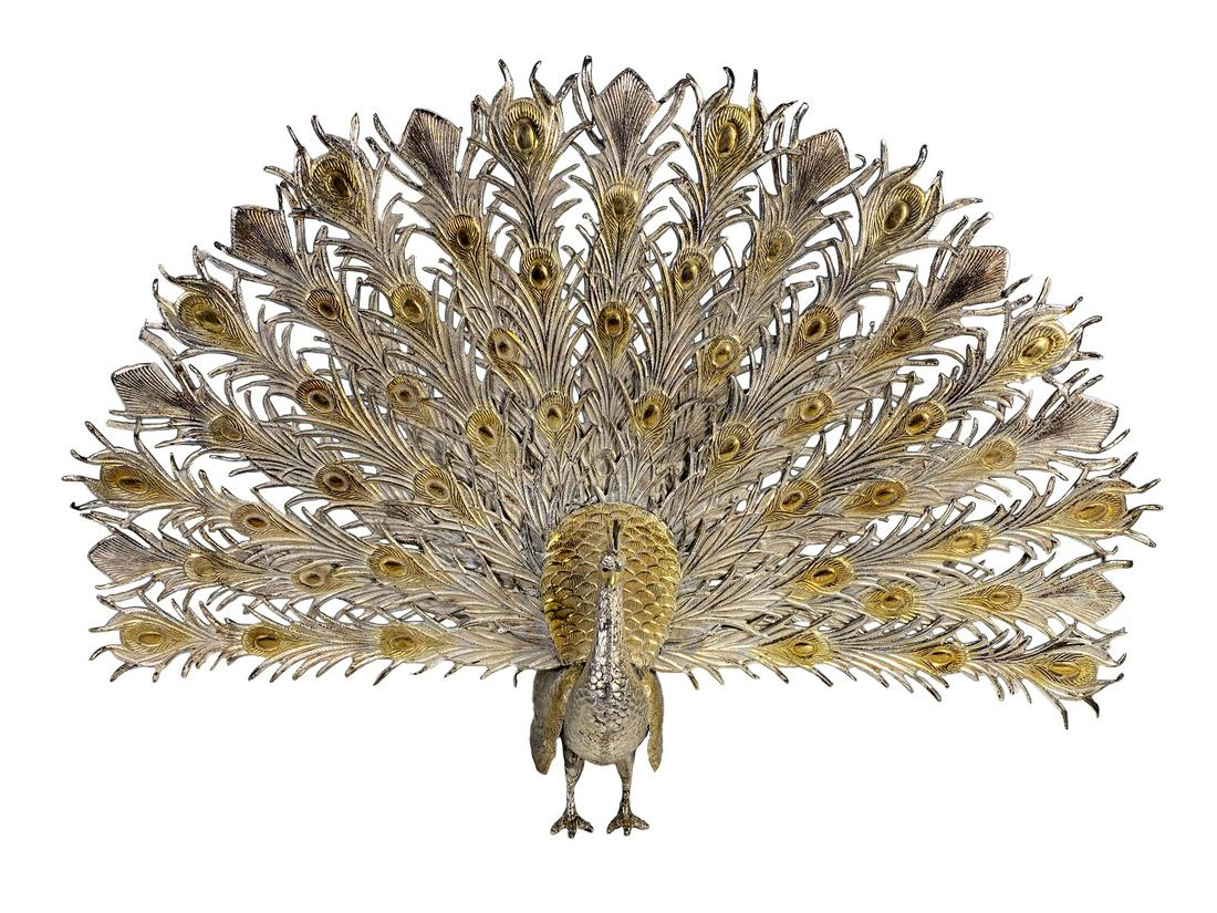 Antique Vermeil Sterling Silver 925 Peacock Statue (1 of 6)