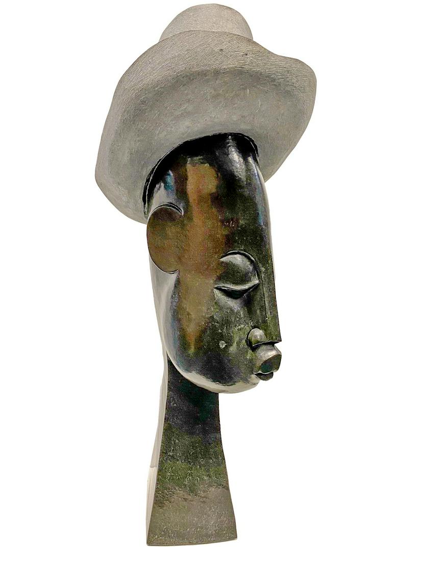 Mid Century Black Man with a Hat marble Sculpture (1 of 8)