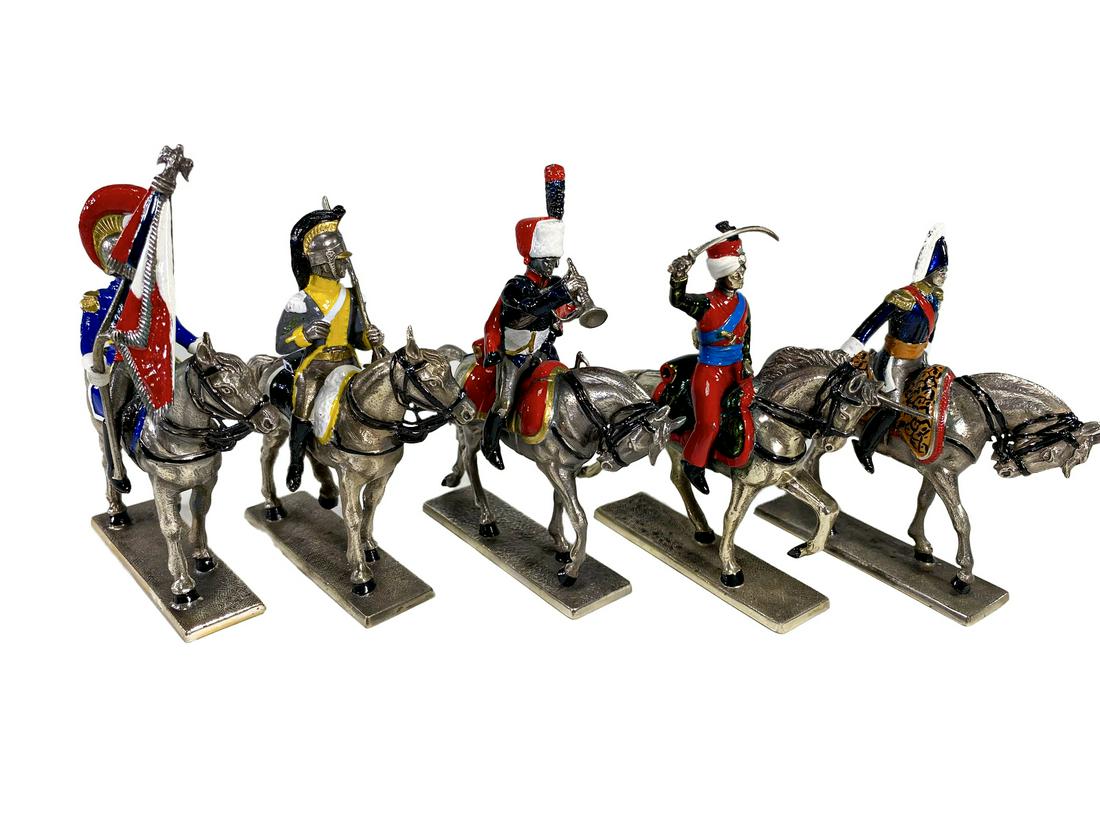 5 Italian 800 Silver & Enamel Soldiers & Horses Statues (1 of 10)