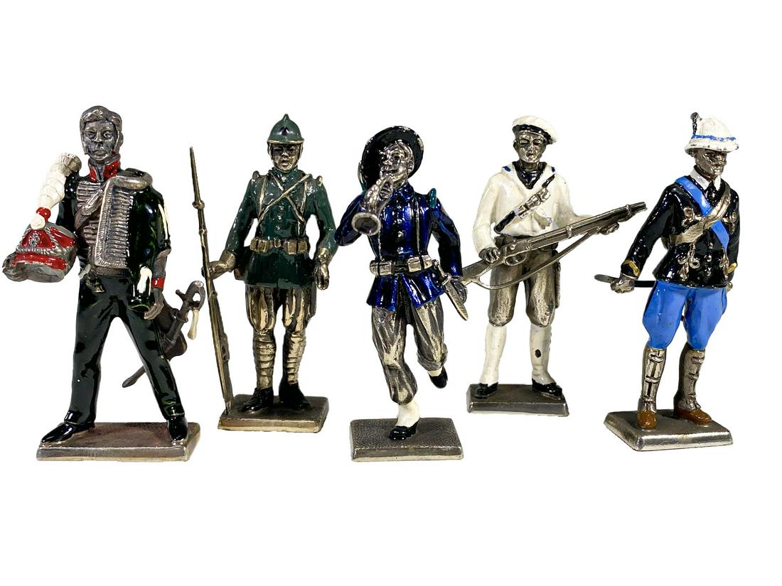 5 Italian 800 Silver & Enamel Soldiers Statues (1 of 8)