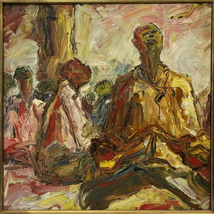 Ablade GLOVER (1934) Ghanian Prayers To Allah Oil on Canvas, 1979: Ablade GLOVER (1934) Ghanian Prayers To Allah Oil on Canvas, 1979, coming from the Estate of Jane B. Hoerner. It was purchased by owner at Doyles Auction New York in 2011 and it is a very are subject