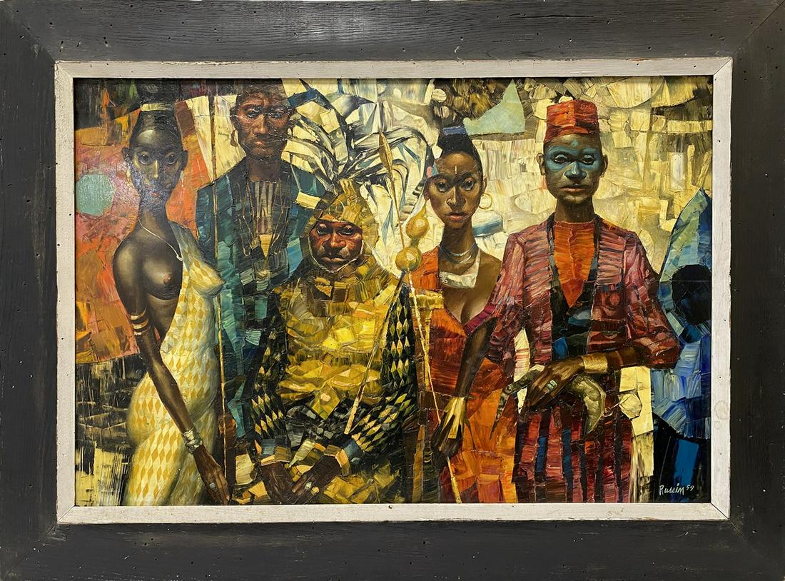 Signed RUSSIM, 59 Oil on Masonite Painting: Signed RUSSIM, 59 Oil on Masonite Painting. Size: 27 1/4 x 37 in with frame. 20 x 30 in without frame. TO SHIP THIS ITEM IN USA OR INTERNATIONAL, PLEASE CONTACT THE SHIPPERS : 1) UPS store1937- David