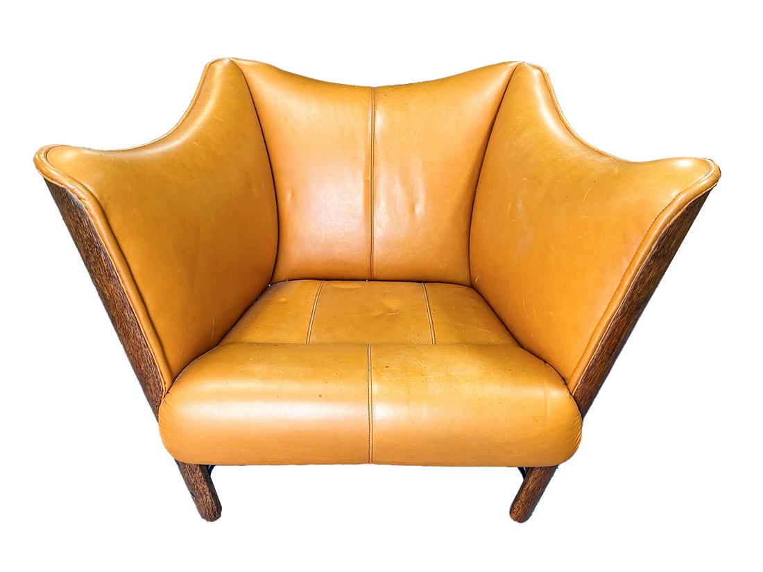 Scandinavian Leather & Back Wood Structure Armchair (1 of 5)