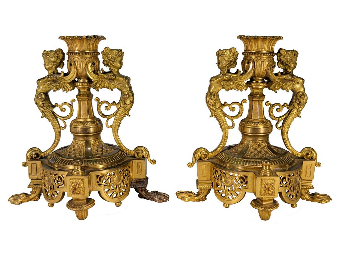 Great Antique French pair of Gilt Bronze Candlesticks (1 of 8)