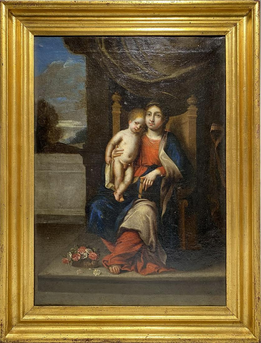 16th C, Spanish School, Virgin with Baby Oil on Canvas Painting (1 of 6)