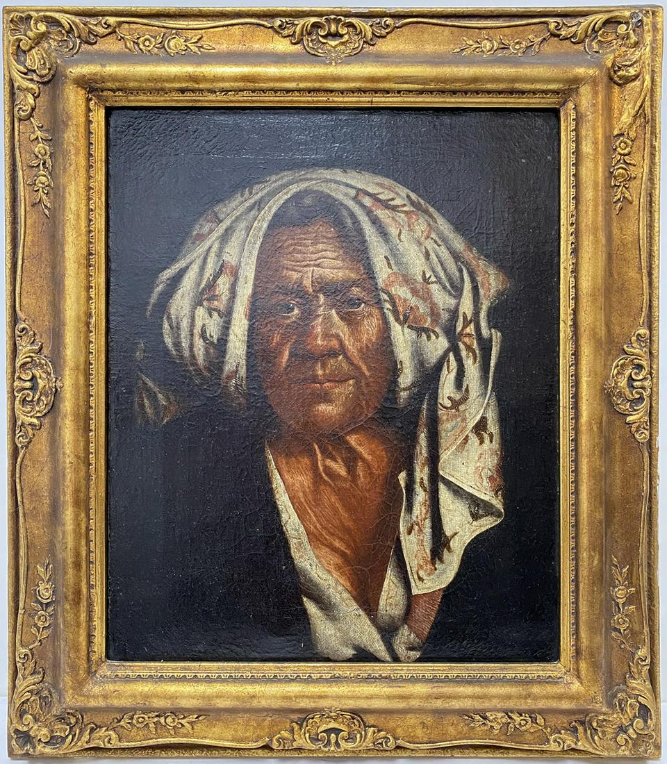 18th/19th C European Oil on Canvas Old Woman Painting (1 of 4)