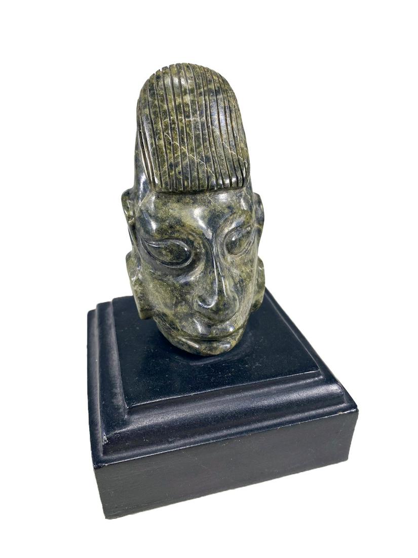 Vintage Aztec Mayan Green Stone & Onyx Head Sculpture (1 of 5)