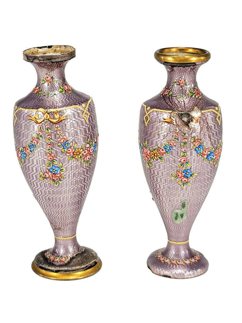 Antique French pair of enamel vases (1 of 7)