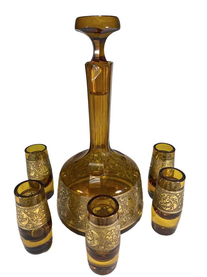 Moser Style Amber Glass Liquor set (1 of 5)