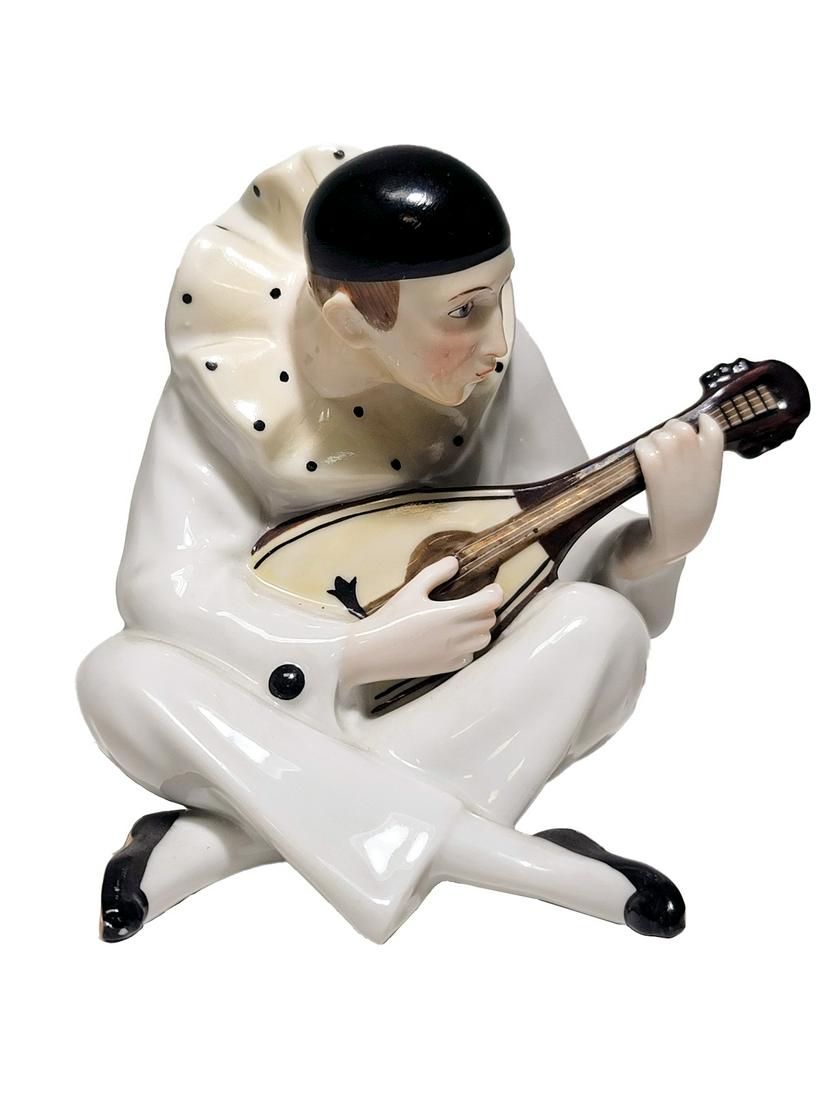 Art Deco Harlequin Playing Guitar Porcelain Statue (1 of 6)