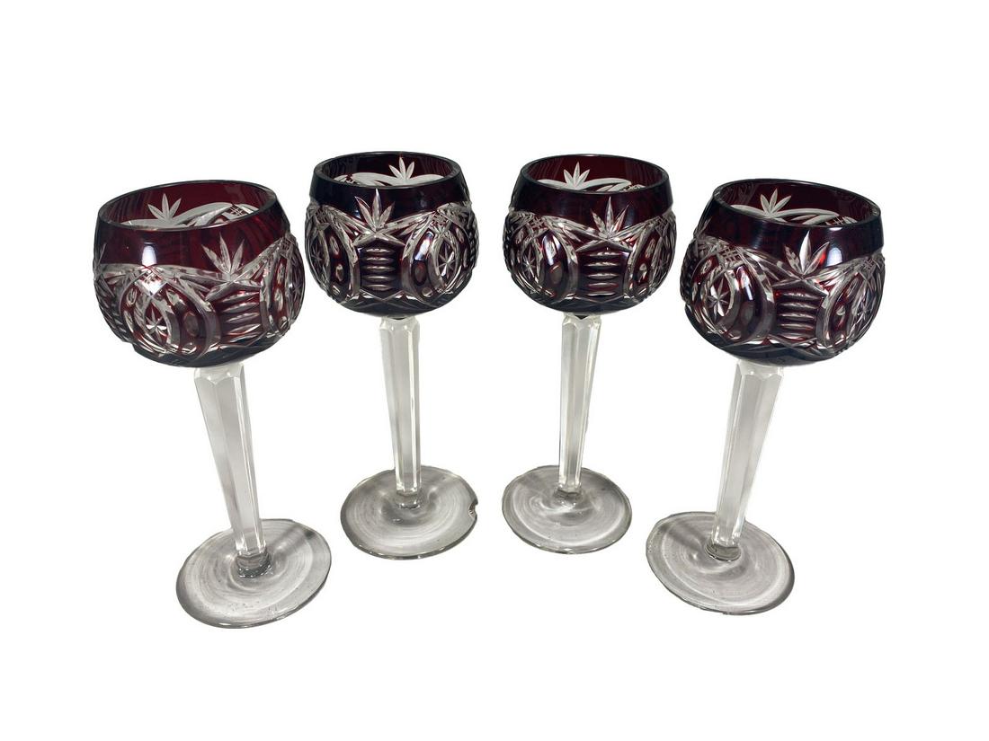 Set of 4 Red Cut to Clear Crystal Glasses (1 of 5)
