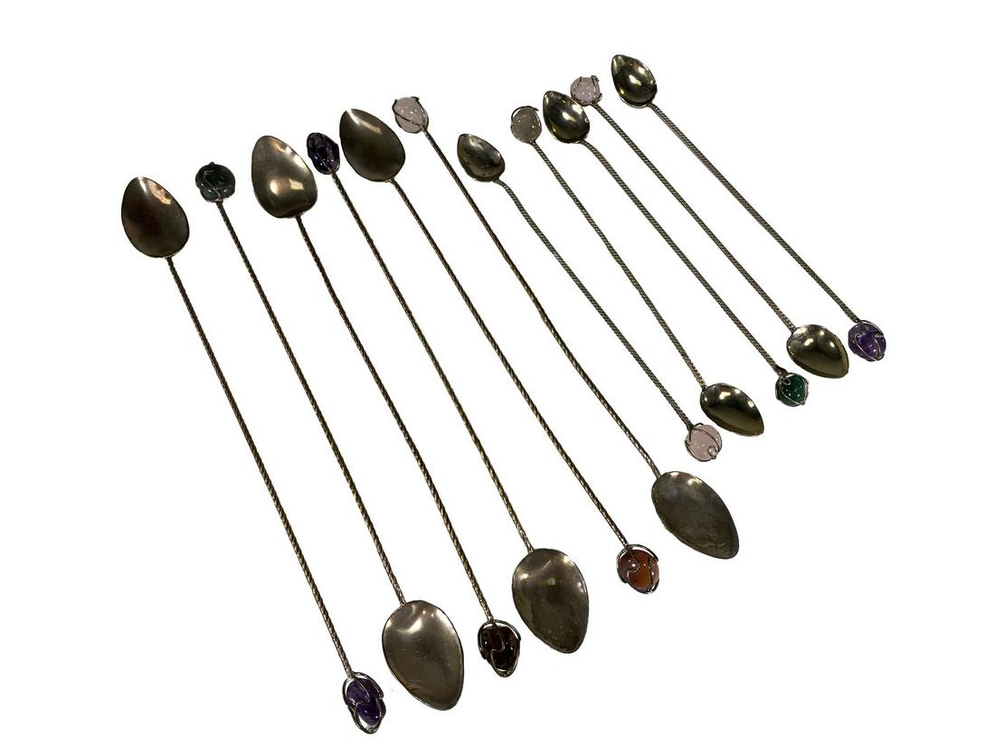 Set of 11 Amethyst, Quartz, Agate & Others Metal Spoons (1 of 5)