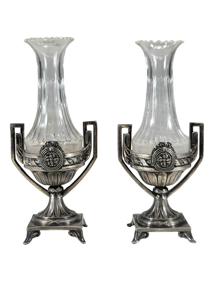 WMF, Germany pair of Silverplate & Glass Urns (1 of 8)
