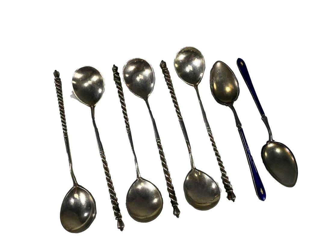 6 Russian & 2 Others Sterling & Enamel Spoons (1 of 8)