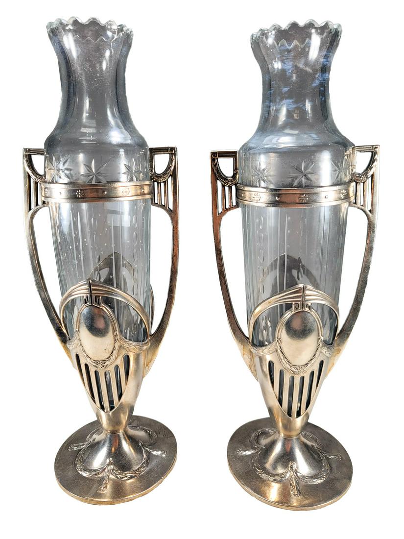 WMF, Germany pair of Silverplate & Glass Urns (1 of 4)