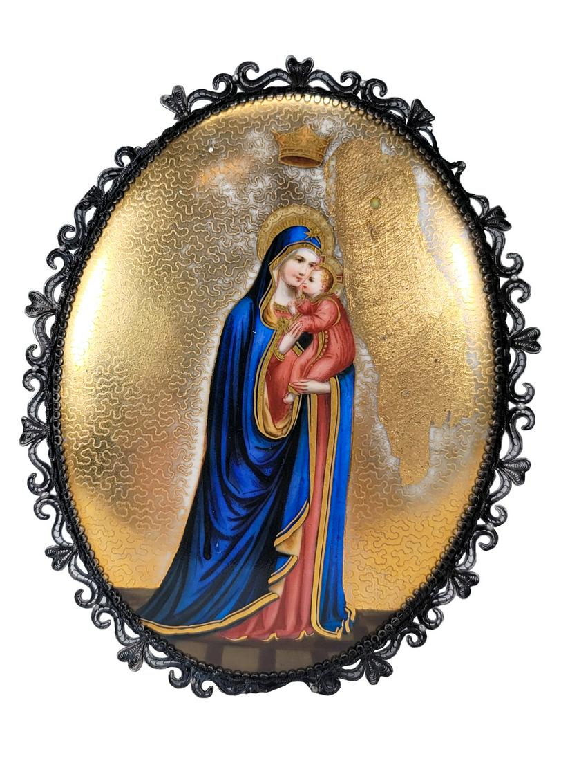 Porcelain & Probably Silver religious Plaque (1 of 5)