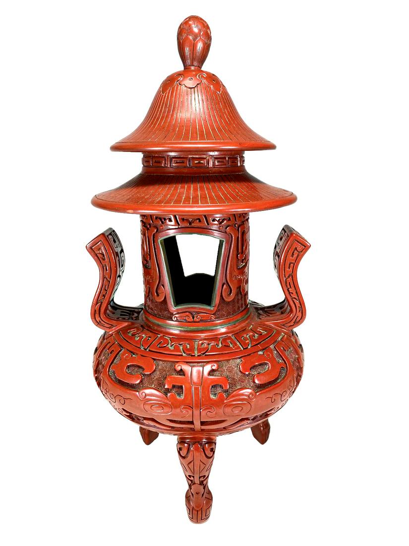 Vintage Chinese Cinnabar Censer (1 of 8)