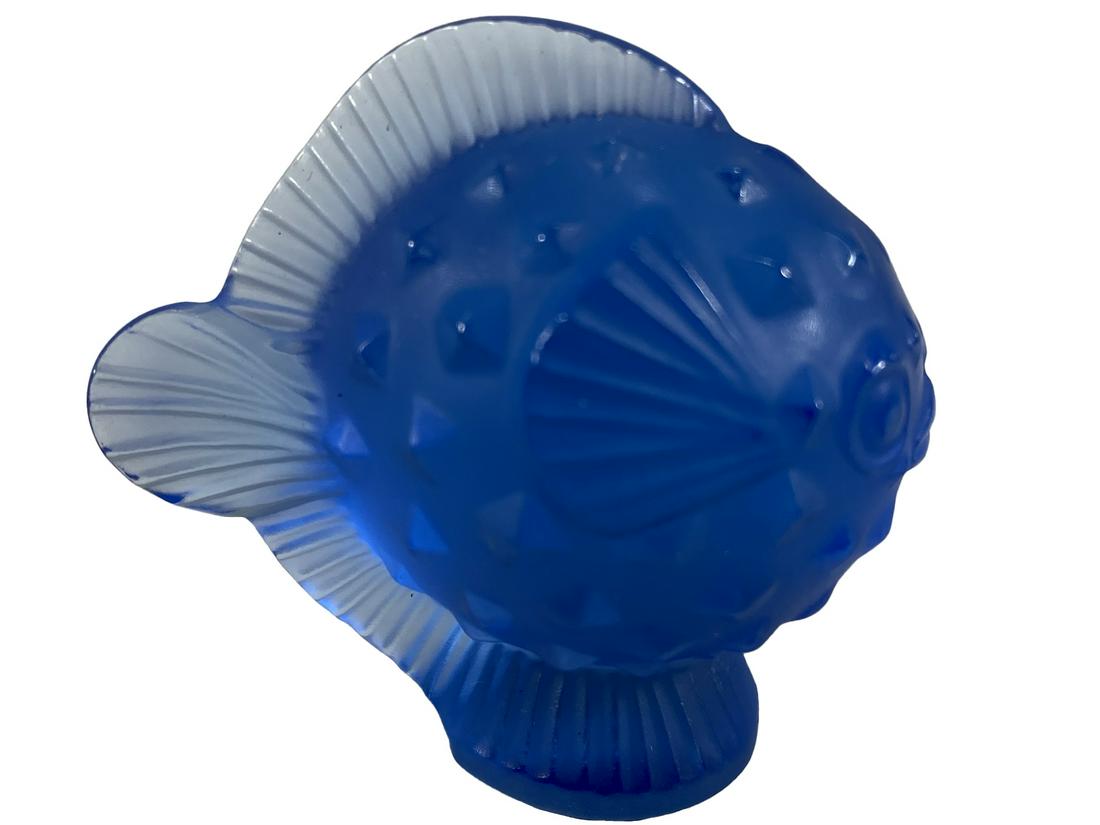 Lalique, France Puffer Blue Glass Fish (1 of 6)